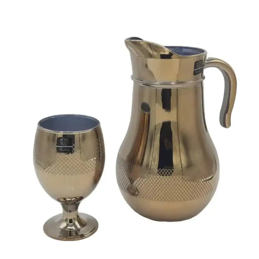Net Design Nova Golden Jug Glass Set with WINE glass 7PC (Glassware)