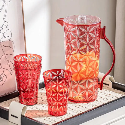 Flower Cut Double Colour White+Red Glass 380 ML