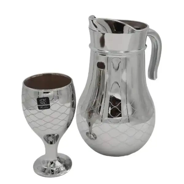Wave Printed Nova Silver Jug glass set with WINE glass-7 PC (Glassware)