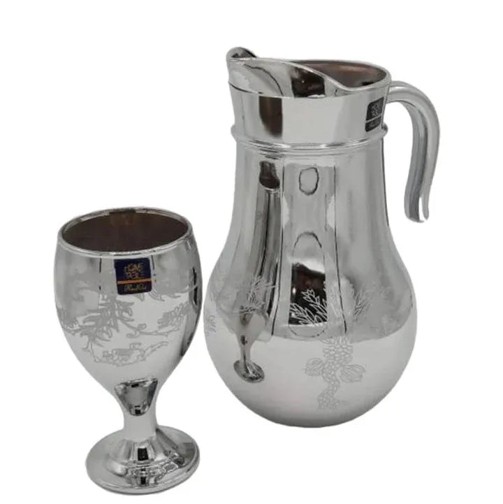 Tree Printed Nova Silver Jug glass set with WINE glass-7 PC (Glassware)
