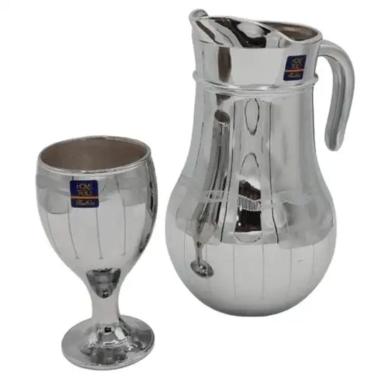 Drop Lining Printed Nova Silver Jug glass set with WINE glass-7 PC (Glassware)
