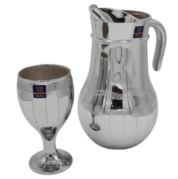Drop Lining Printed Nova Silver Jug glass set with WINE glass-7 PC (Glassware)