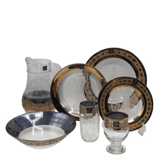Luxurious Golden Dinnerware Set - 32 Piece Gift Box (Glass)