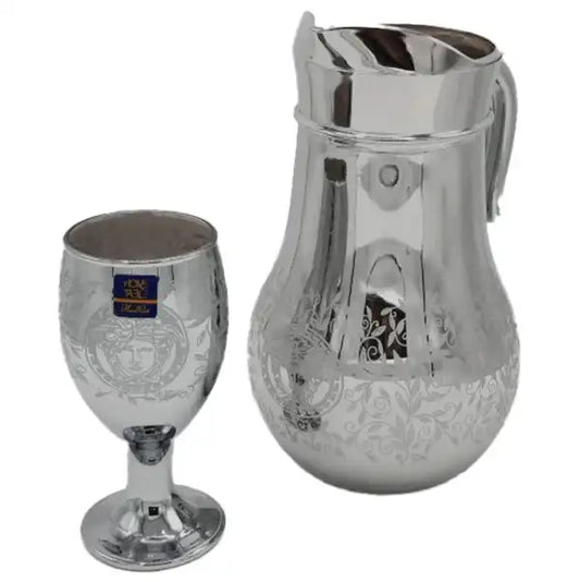 Leaves Printed Nova Silver Jug glass set with WINE glass-7 PC (Glassware)