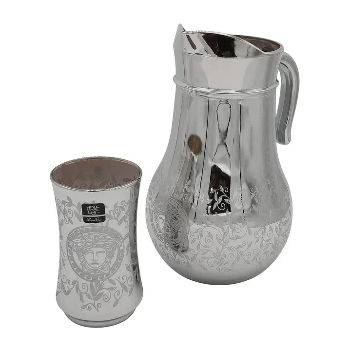 Leaves Printed Silver Jug glass set with HB glass-7 PC (Glassware)