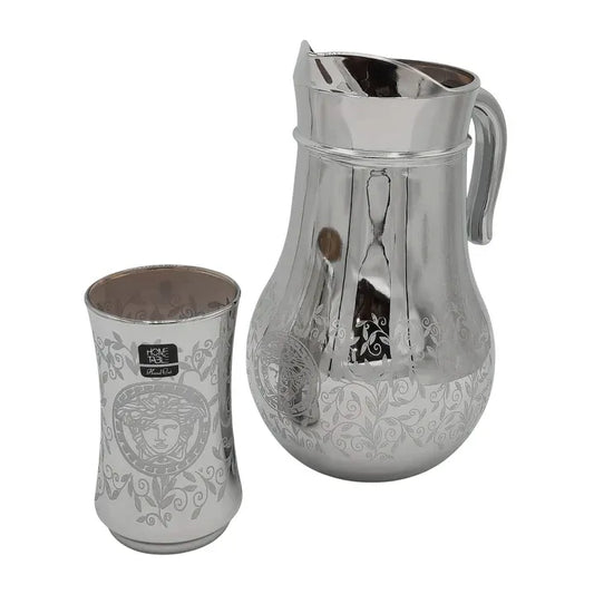 Leaves Printed Silver Jug glass set with HB glass-7 PC (Glassware)