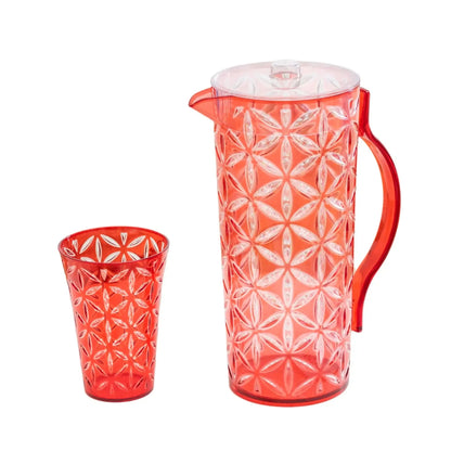 Flower Cut Double Colour White+Red Water Set 7pc